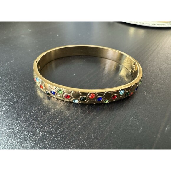 High Polish Gold And Multi Gem Stones Bracelet Bangle Open Cuff As In Pictures - Picture 1 of 8
